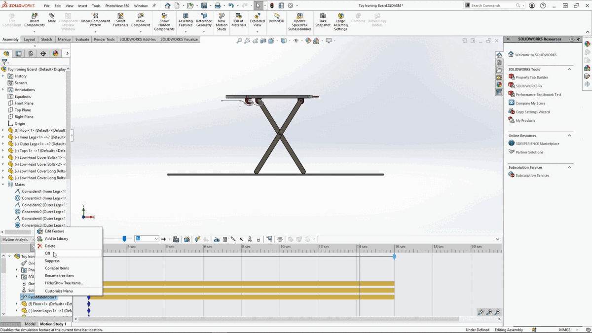 Toy Ironing Board Animation SOLIDWORKS Tutorial
